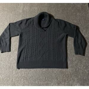Karen Scott Grandpa Sweater Womens XL Gray Cable Knit Chunky Shawl Collar 80s